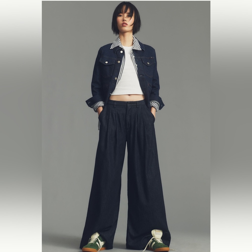 NWT Avery Pleated Wideleg Trouser Jeans by Maeve 30Tall